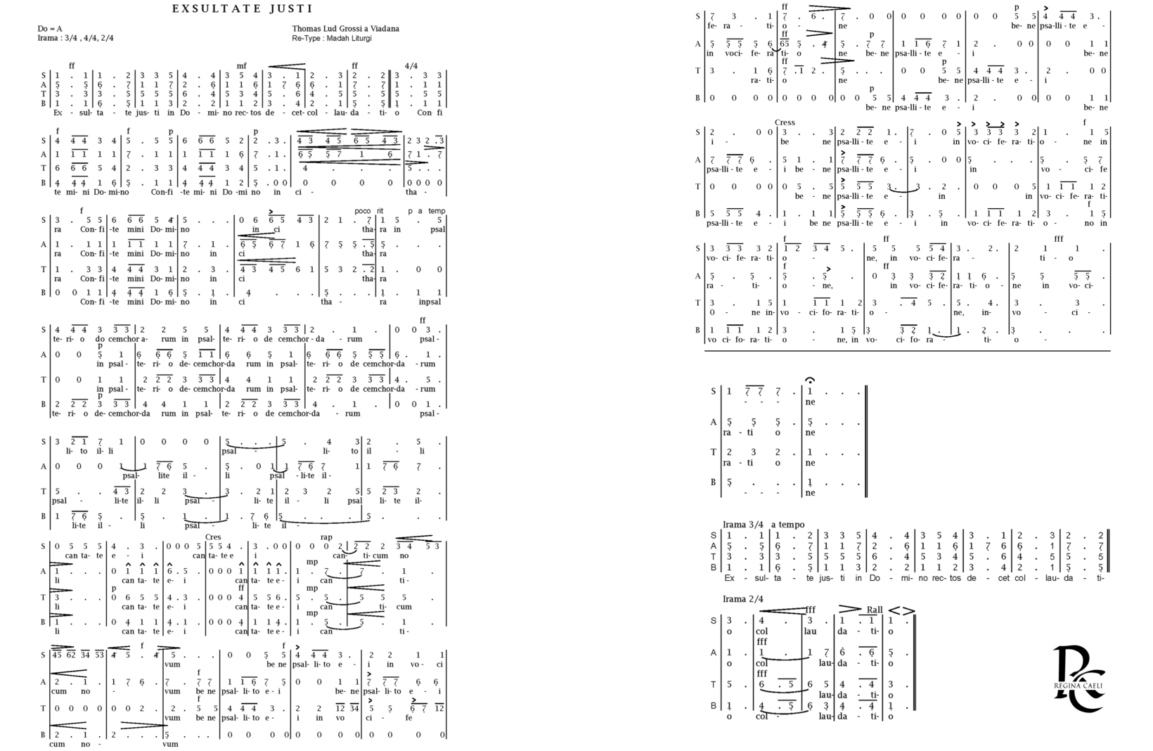 Notasi Angka Exultate Justi, Teks Koor.